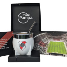 Mate Pampa River Plate + Bombilla + Packaging Exclusivo Color Blanco